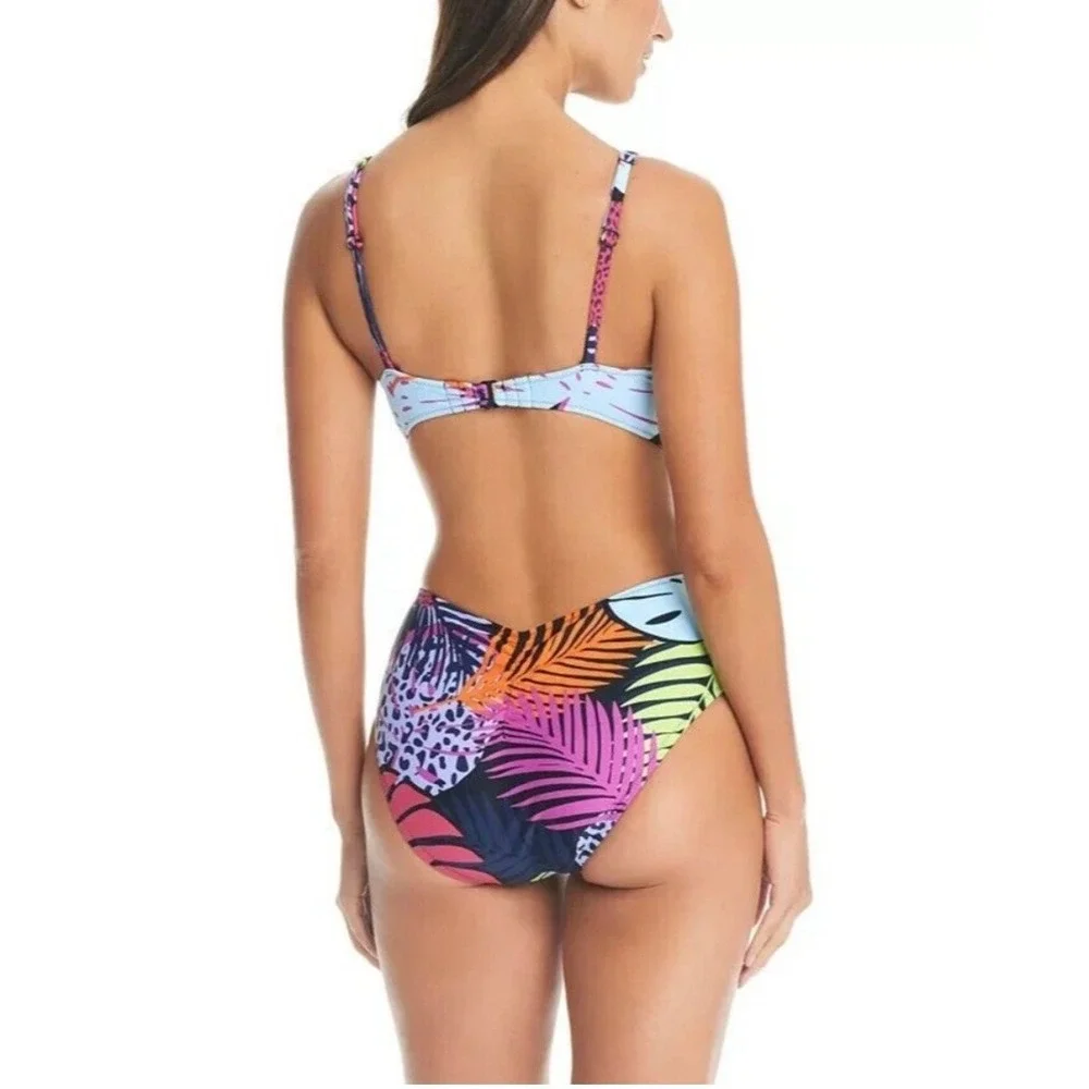 Bar III Womens Tropical Leopard Print Monokini Swimsuit Multicolor Sz XL NWT $94
